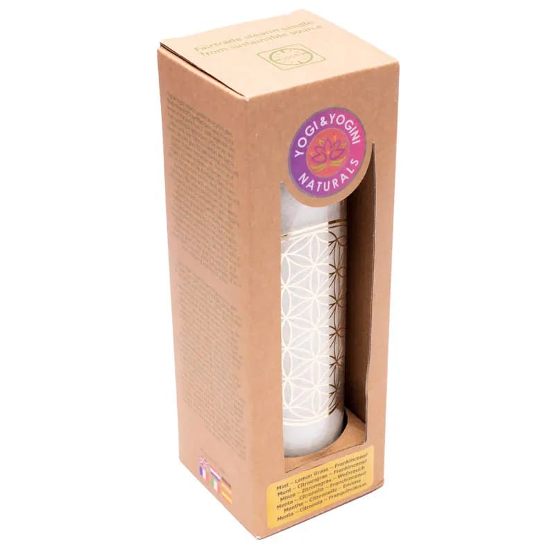 Sviečka Kvet života – Biela (21 cm) v skle