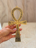 Kovový egyptský Ankh kríž života s hieroglyfmi