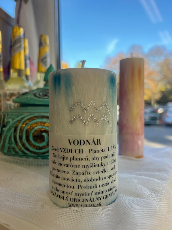 Astrologická sviečka pre Znamenie Vodnár - Vízia, sloboda, originalita | Leliah