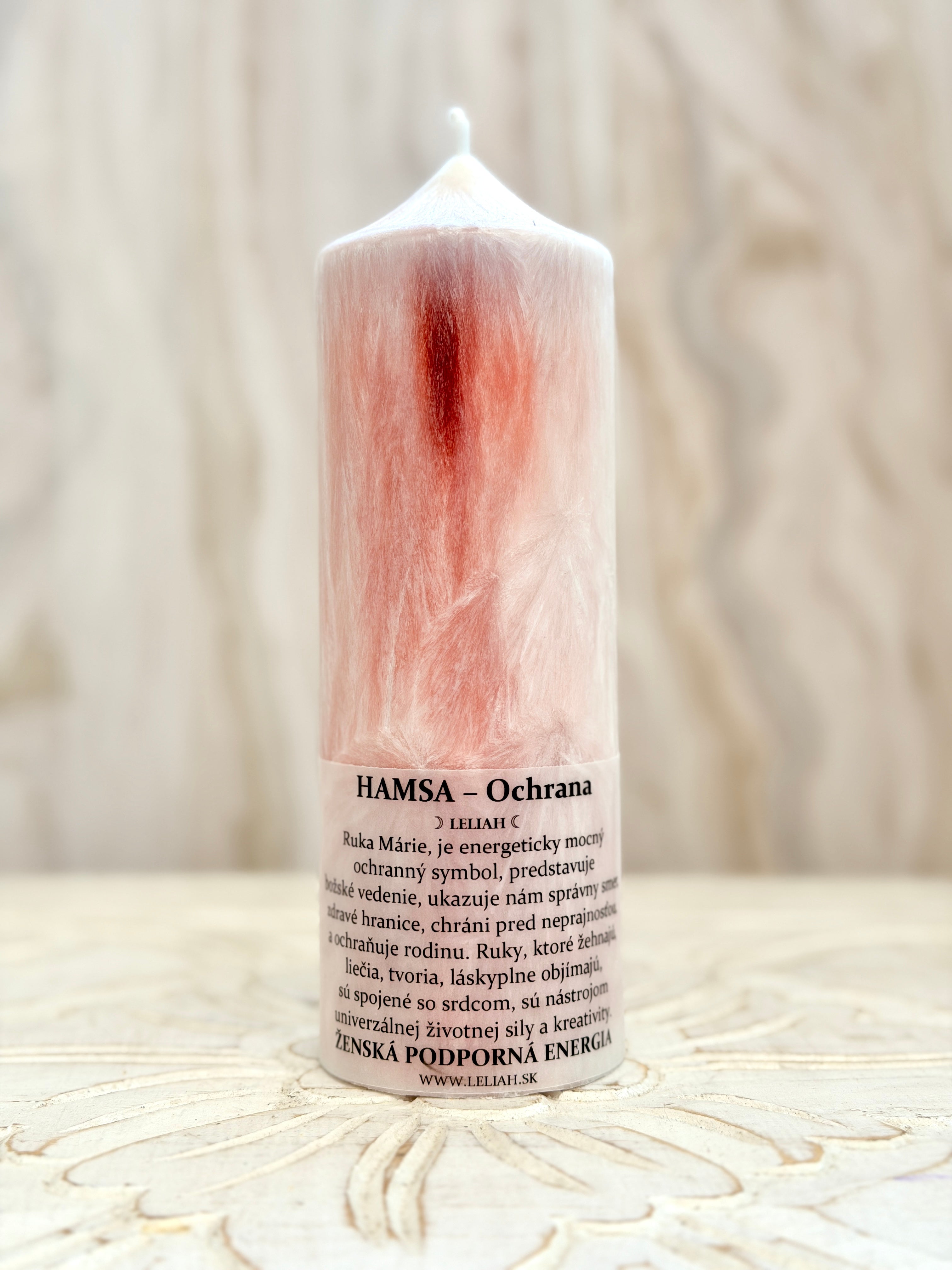 Hamsa – ochrana, božské vedenie a ženská sila – energetická sviečka LELIAH – foto 2