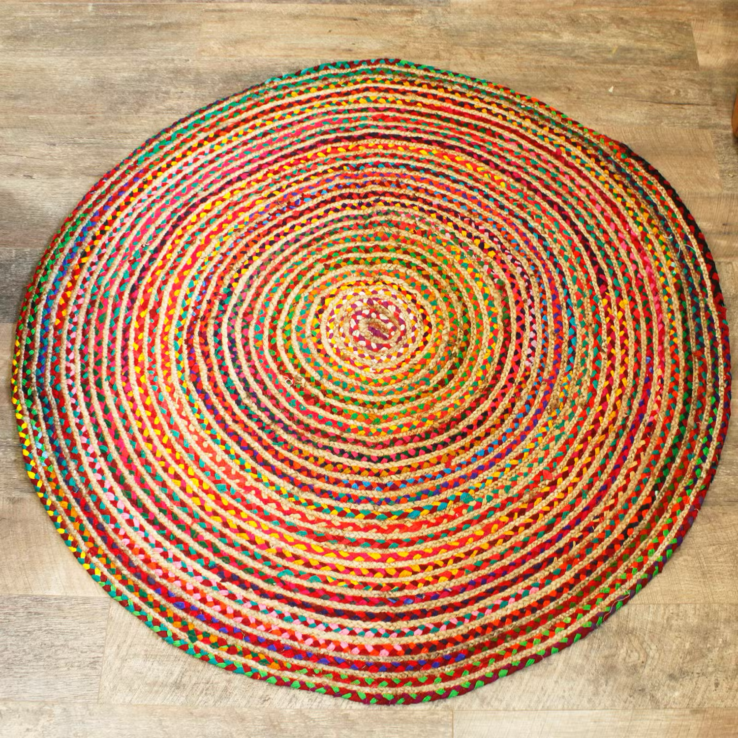 Okrúhly farebný koberec z juty a recyklovanej bavlny, 150 cm
