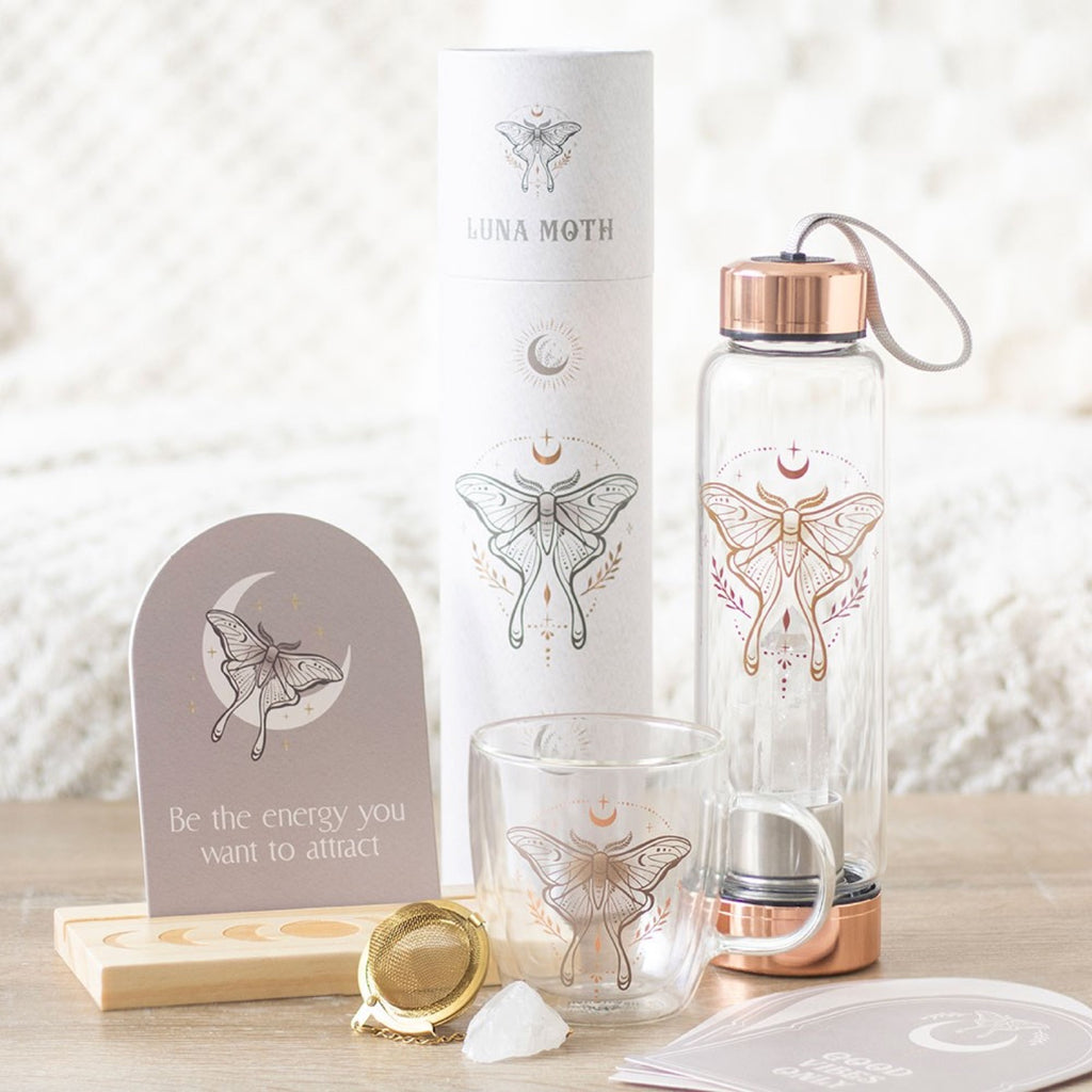 Sklenená fľaša s krištáľom Luna Moth set s tubou