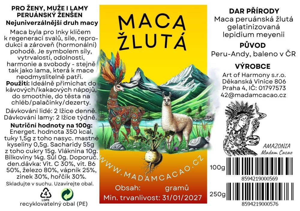 Maca peruánska žltá (gelatinizovaná) – peruánsky ženšen | 100 g