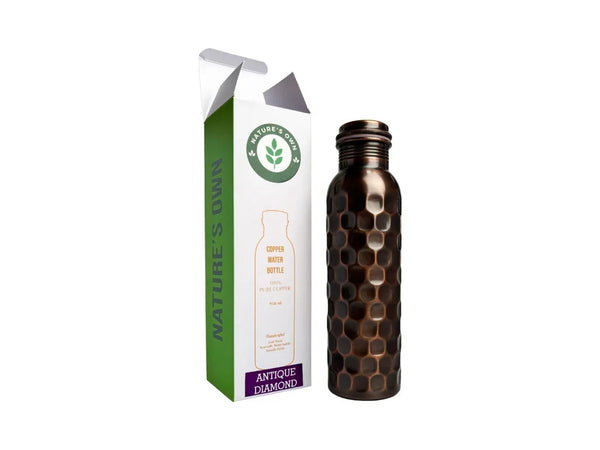 Medená fľaša Starožitný diamant 950 ml – ajurvédska fľaša na vodu (100 % meď)